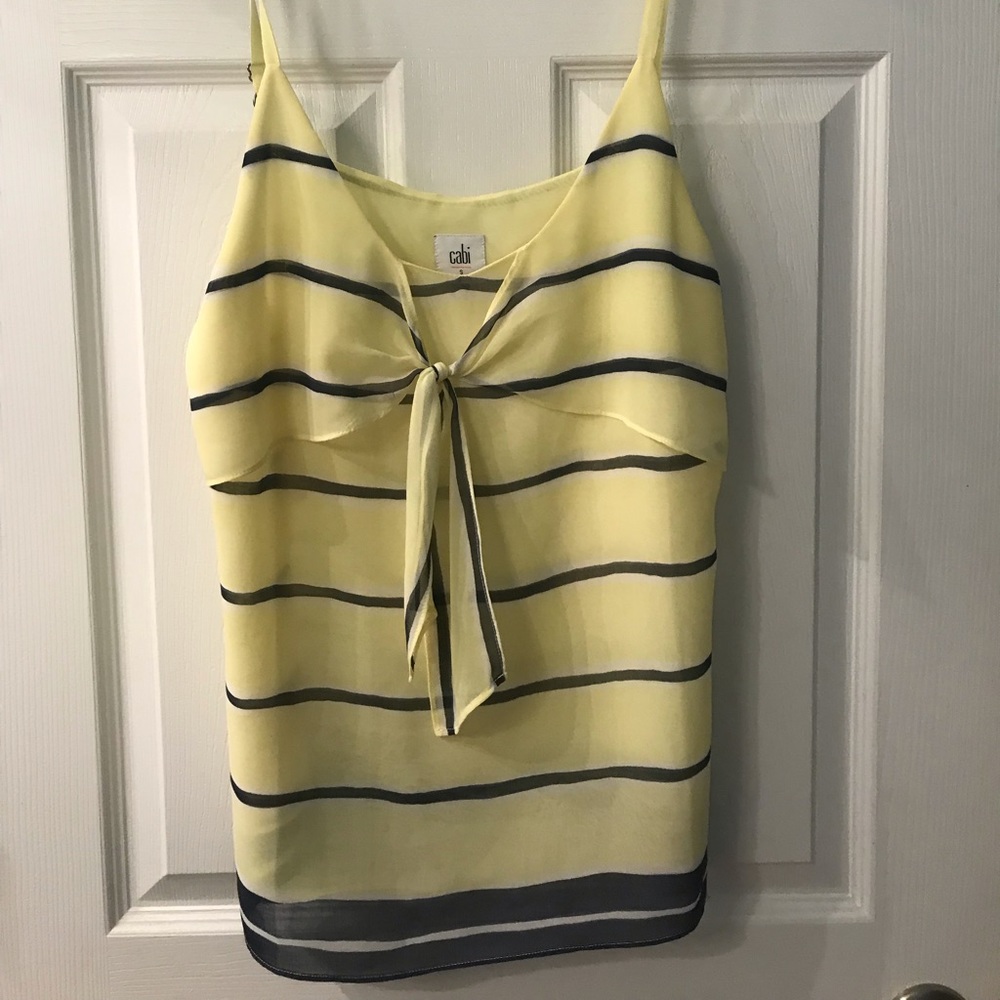 Cabi blue and yellow front knot top